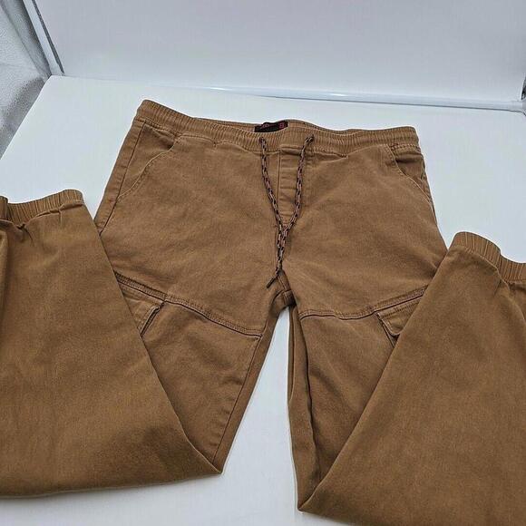 Mecca Men's Cargo Jogger Y2K Elastic Ankle‎ 90's Tan Pockets Large Pants - Picture 9 of 11